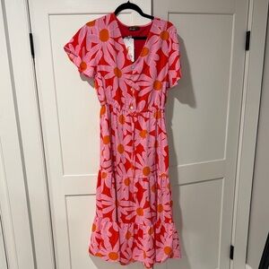 Pretty Garden Floral Pink and Red Women's Dress size M NWT